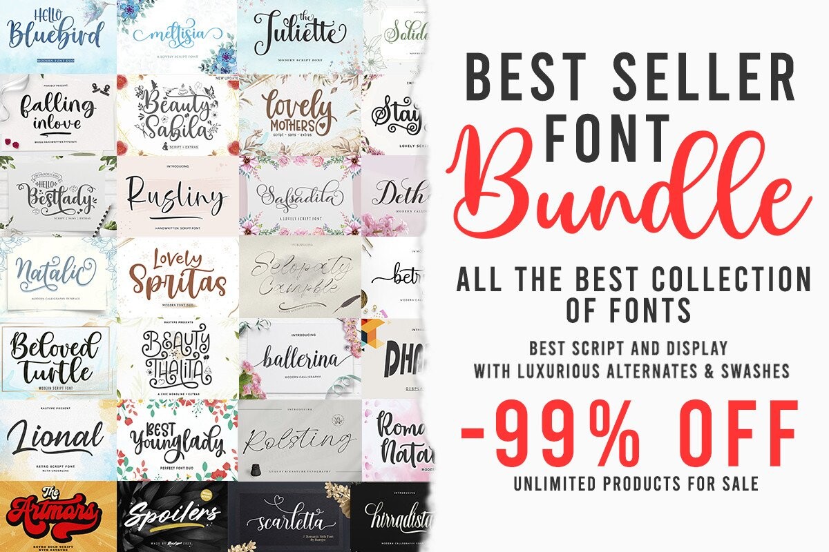 Best seller font bundle preview showing classic and modern lettering styles